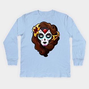 Day of the dead sugar skull pinup girl Kids Long Sleeve T-Shirt